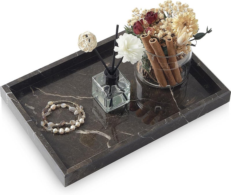 MULWR Brown Marble Tray,Pure Natural Vanity Tray,Marble Tray for Kitchen Counter Non-Ceramic/Non-Resin,Stone Trays 12 x 8 inch - Image 1